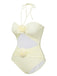 Beige 1930er 3D-Blumen Halter Einteiliger Badeanzug