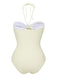 Beige 1930er 3D-Blumen Halter Einteiliger Badeanzug