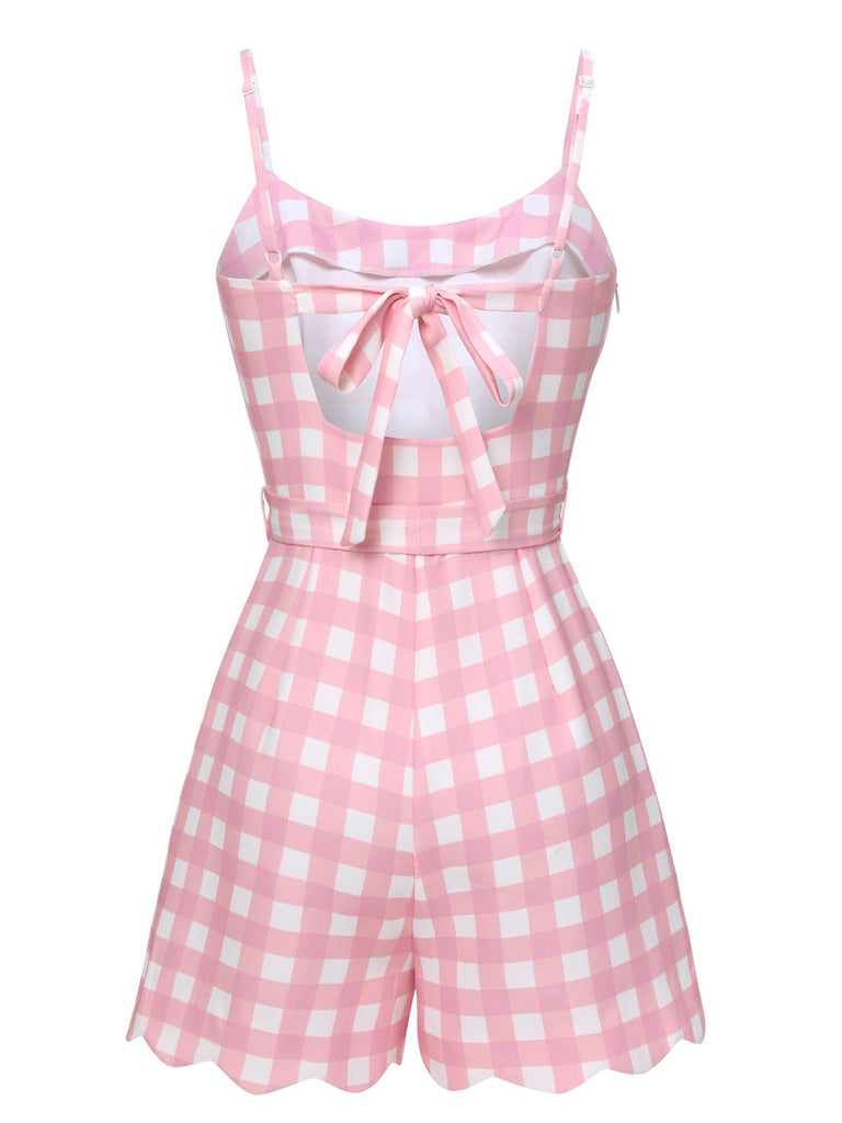 Barbie Rosa 1950er Plaid Spaghetti Träger Romper