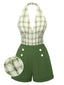 Grün 1950er Fensterscheibe Plaid Halter Romper