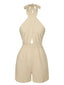 Beige 1950er Texturfalten Kreuzen Halter Romper