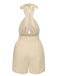 Beige 1950er Texturfalten Kreuzen Halter Romper