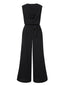 Schwarz 1930er Cowl Neck Solid Jumpsuit with Belt