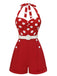 Rot 1950er Polka Dots Patchwork Halter Romper