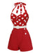 Rot 1950er Polka Dots Patchwork Halter Romper