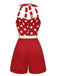 Rot 1950er Polka Dots Patchwork Halter Romper