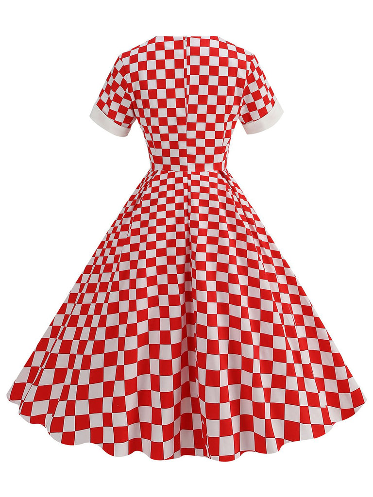 Rot 1950er Sweetheart-Kragen Plaids Kleid