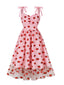 Rosa 1950er Spaghetti Träger Bogen Erdbeere Kleid