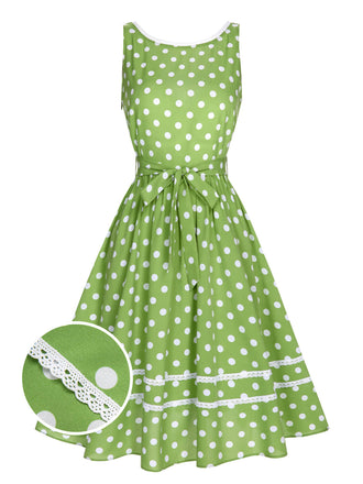 Grün 1950er Polka Dots Spitze Kleid