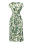 Grün 1940er Blumen Kleid mit Bindegürtel