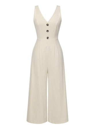 Aprikose 1930er Solide Knöpfen & Bogen Jumpsuit