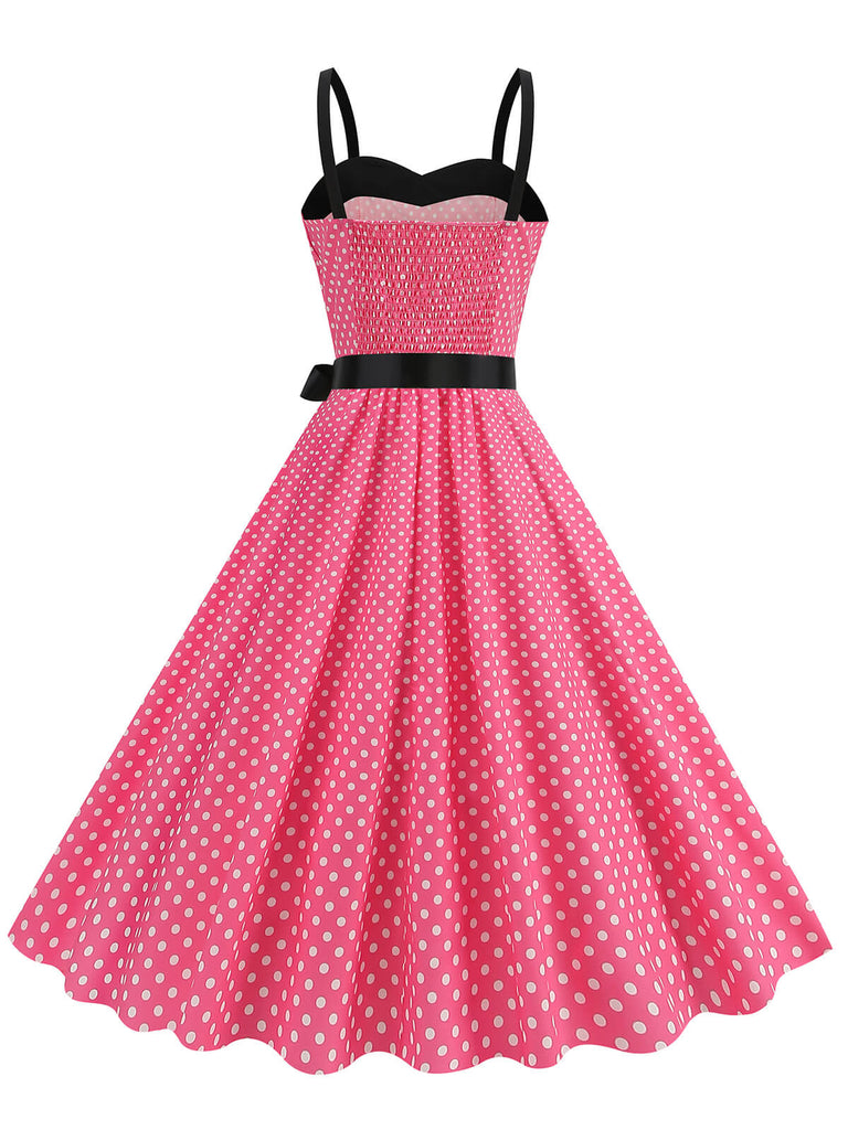 1950er Polka Dots Patchwork Schleife Gurt Kleid