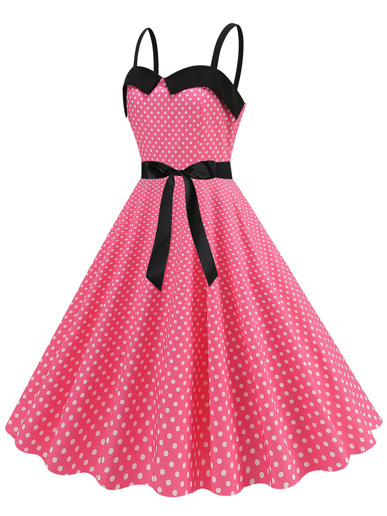 1950er Polka Dots Patchwork Schleife Gurt Kleid