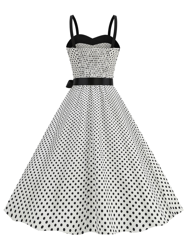 1950er Polka Dots Patchwork Schleife Gurt Kleid
