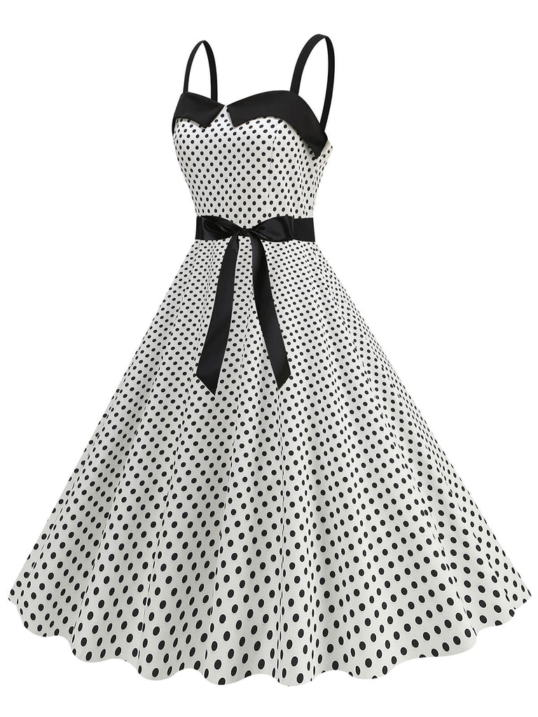 1950er Polka Dots Patchwork Schleife Gurt Kleid