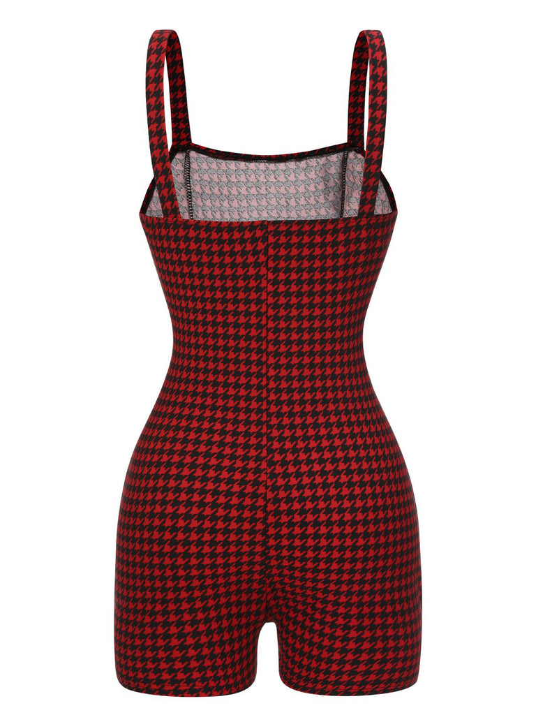 Rot 1950er Spaghetti Träger Knöpfen Plaids Romper