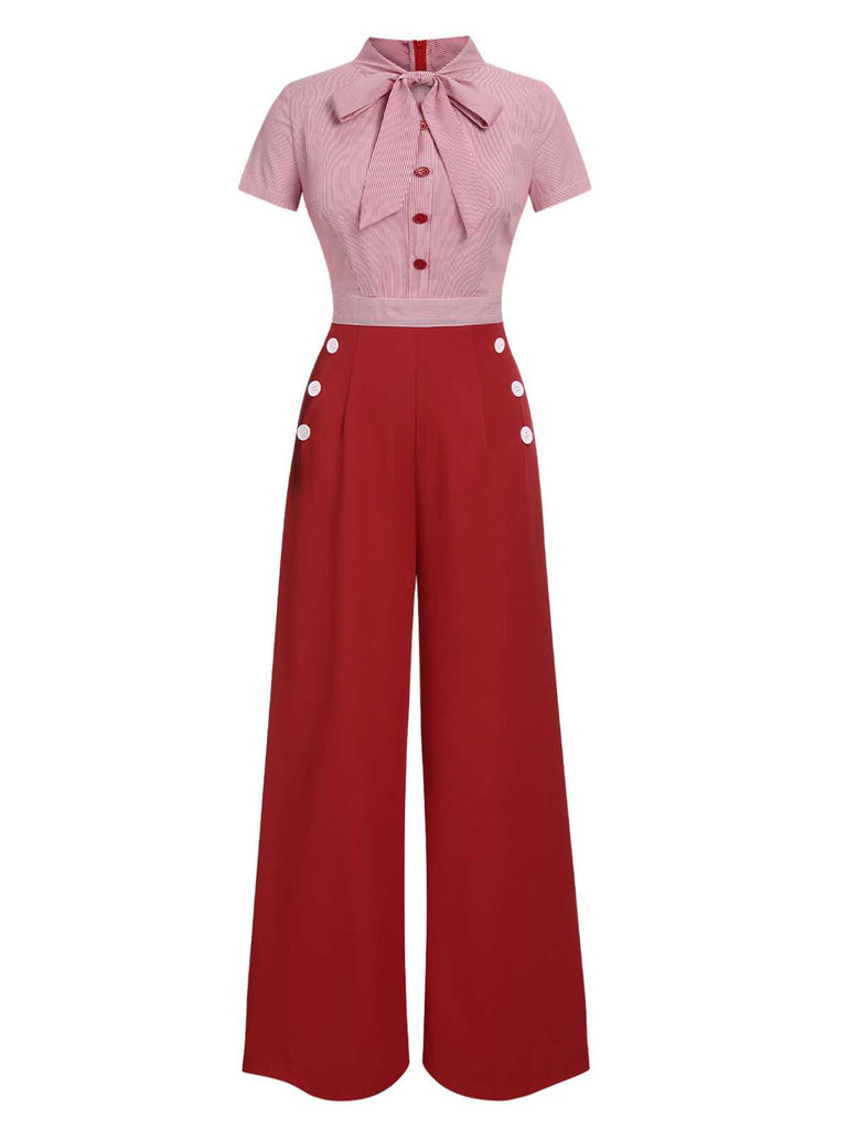 Rot 1940er Binden Kragen Streifen Jumpsuit