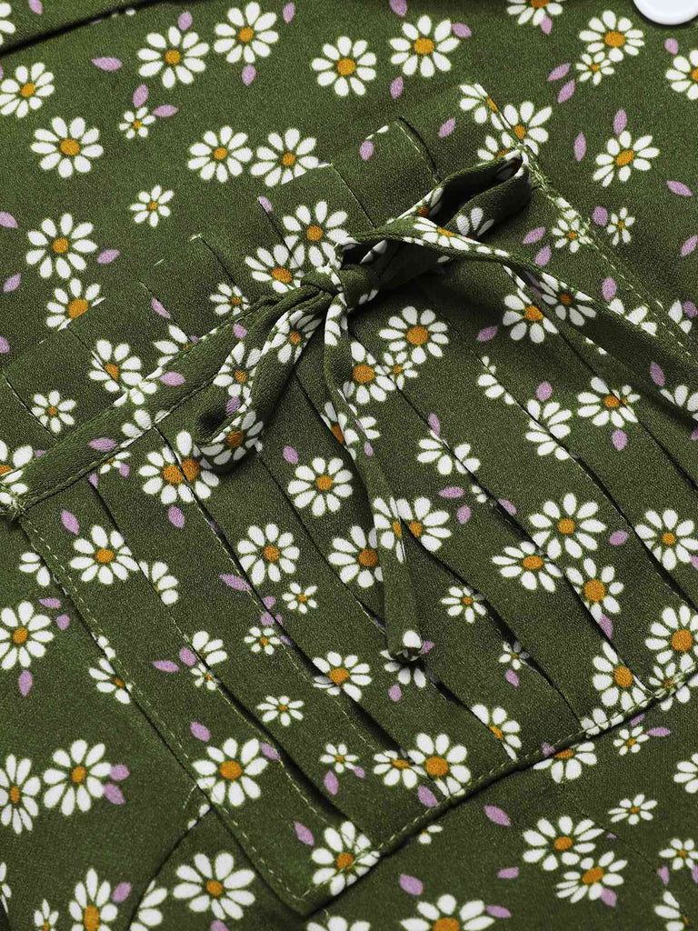 [Vorverkauf] [Übergröße] Grün 1940er Revers Tasten Kleine Blumen Kleid