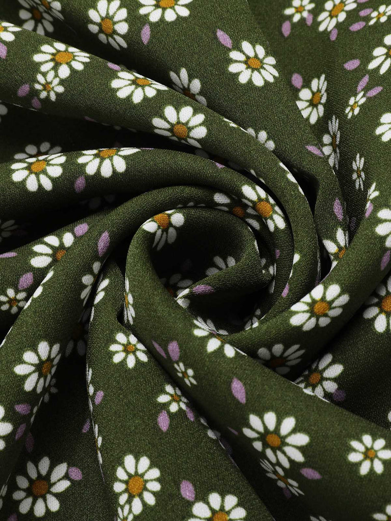 [Vorverkauf] [Übergröße] Grün 1940er Revers Tasten Kleine Blumen Kleid