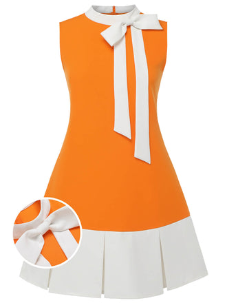 [Große Größen] Orange 1960er Bogen Patchwork Ärmelloses Kleid