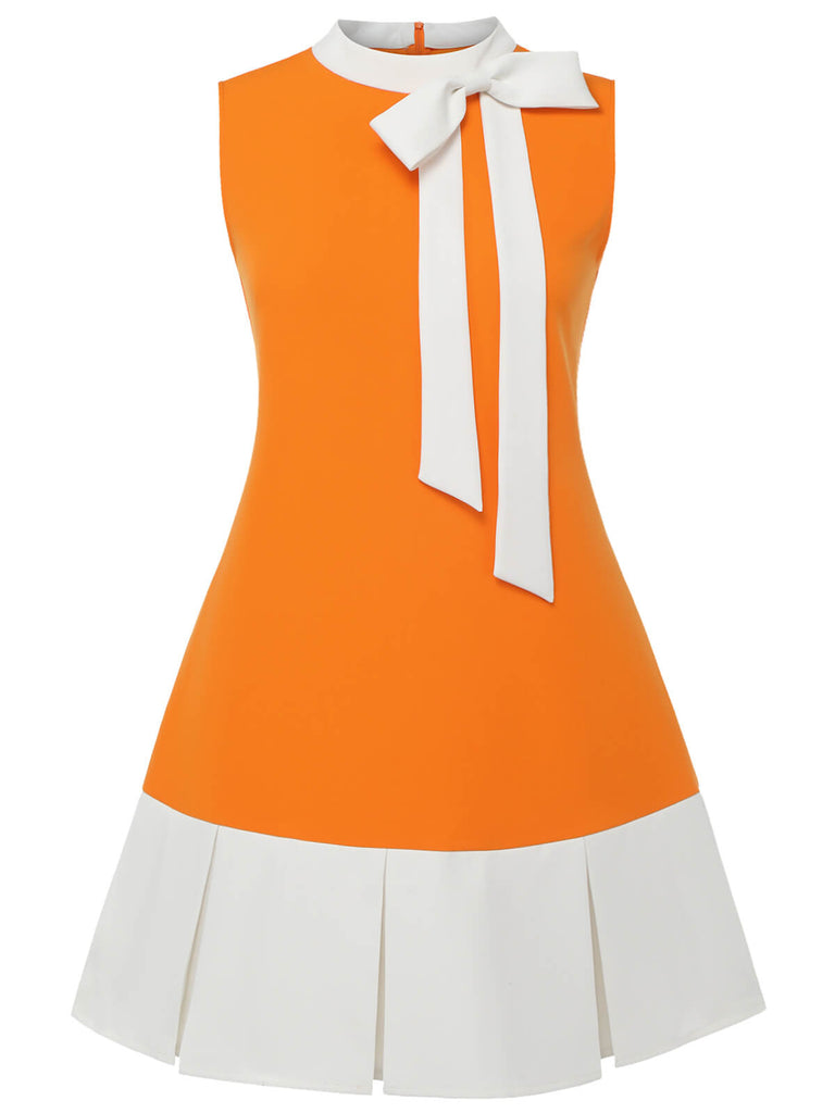 [Übergröße] Orange 1960er Bogen Patchwork Ärmelloses Kleid