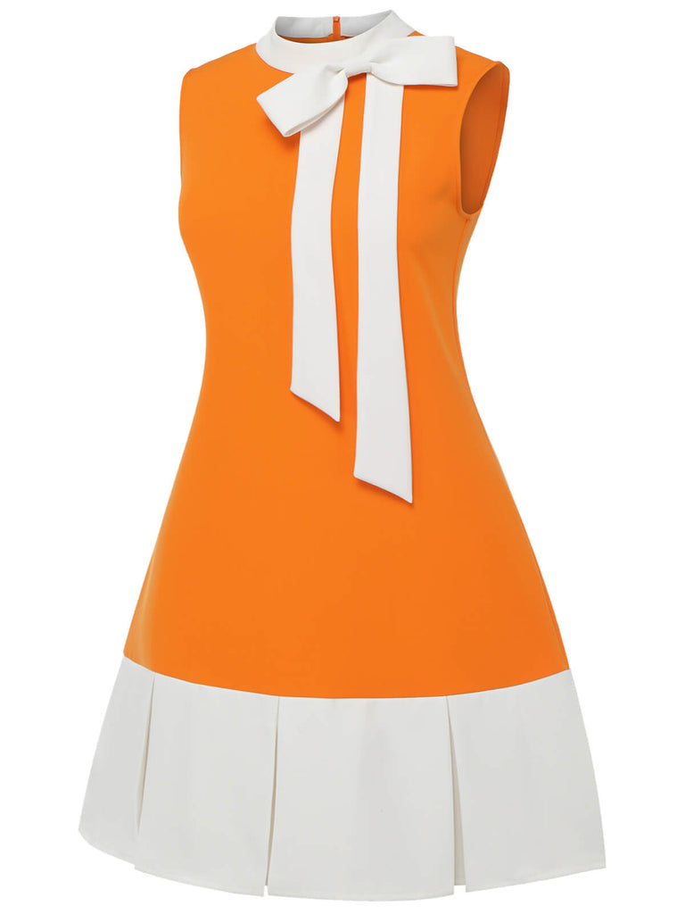 [Übergröße] Orange 1960er Bogen Patchwork Ärmelloses Kleid