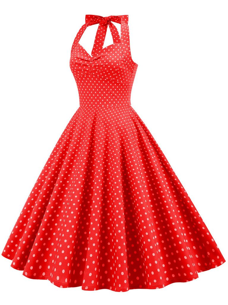 1950er Polka Dots Binden Halter Swing Kleid