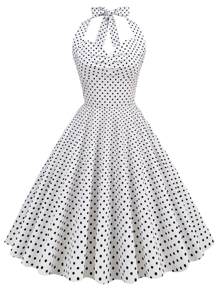 1950er Polka Dots Binden Halter Swing Kleid