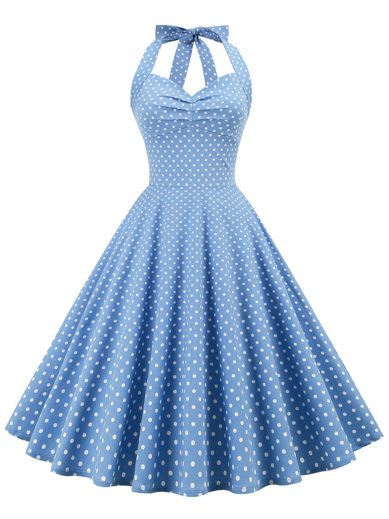 1950er Polka Dots Binden Halter Swing Kleid