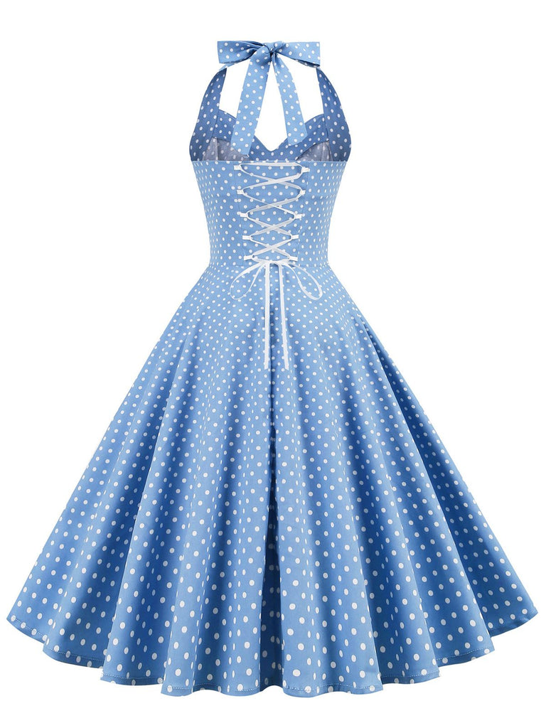 1950er Polka Dots Binden Halter Swing Kleid