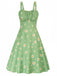 1950er Botanischer Druck Gurt Hoher Taille Kleid