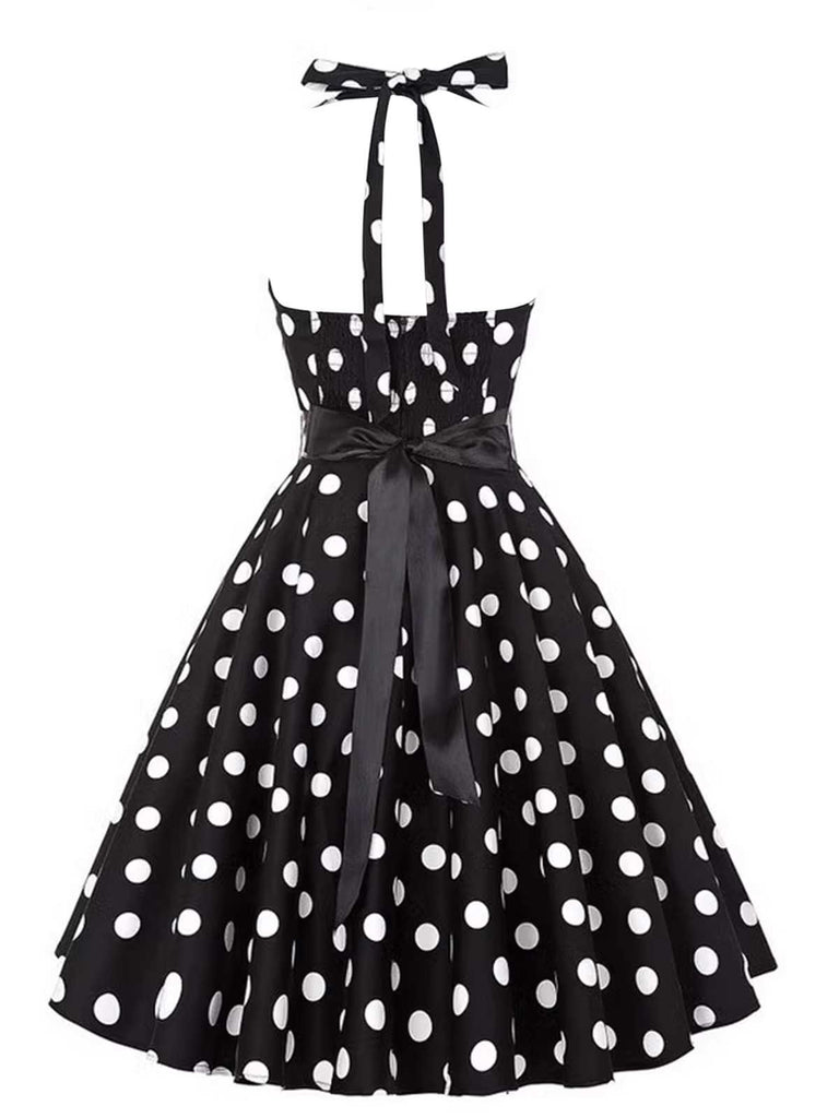 1950er Halter Kontrast Polka Dots Kleid mit Gürtel
