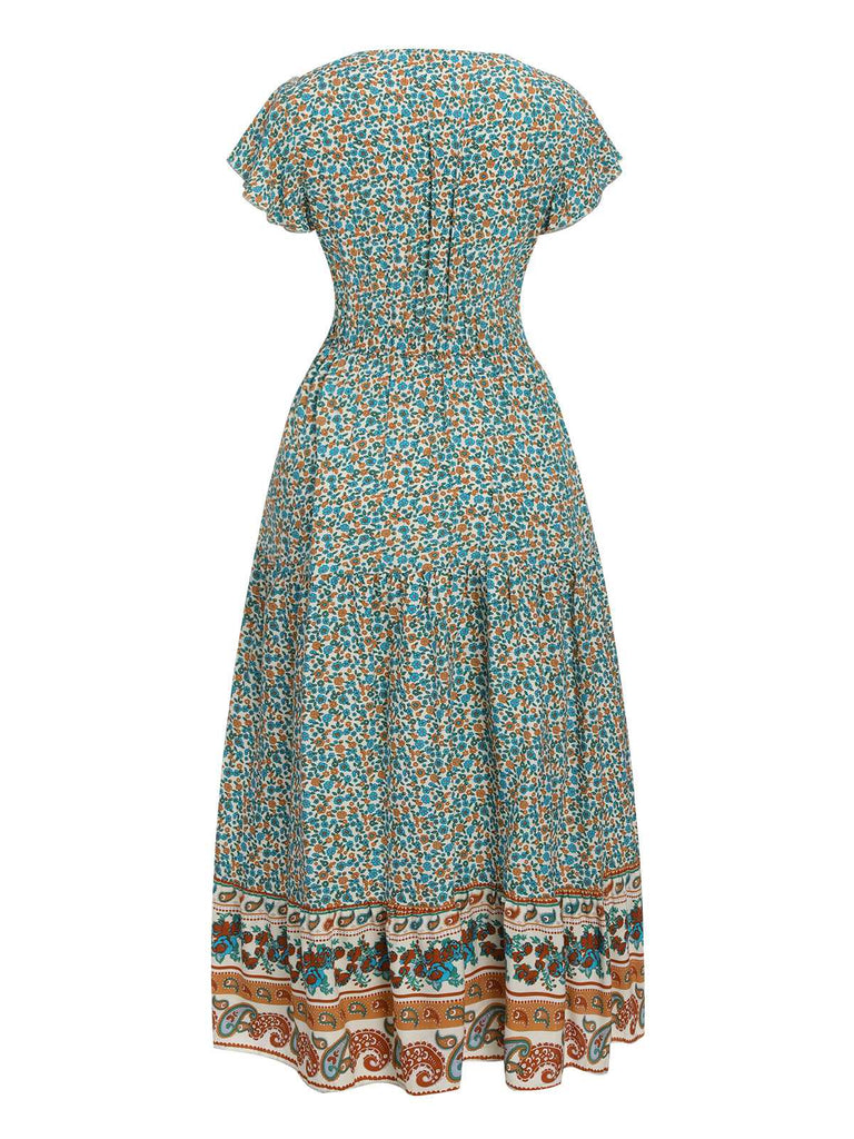 Grün 1940er Flügelärmel Bohemien Kleid