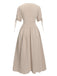 Beige 1940er Solide V-Ausschnitt Knöpfen Kleid