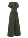 Grün 1940er V-Ausschnitt Solide Jumpsuit