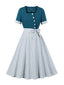 1950er Quadratischer Hals Polka Dots Bogen Kleid