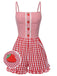 Rot 1950er Erdbeere Plaid Spaghetti Träger Romper