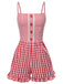 Rot 1950er Erdbeere Plaid Spaghetti Träger Romper