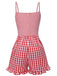 Rot 1950er Erdbeere Plaid Spaghetti Träger Romper