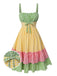 Multicolor 1950er Breit-Träger Plaid Patchwork Kleid