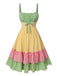 Multicolor 1950er Breit-Träger Plaid Patchwork Kleid