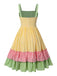 Multicolor 1950er Breit-Träger Plaid Patchwork Kleid