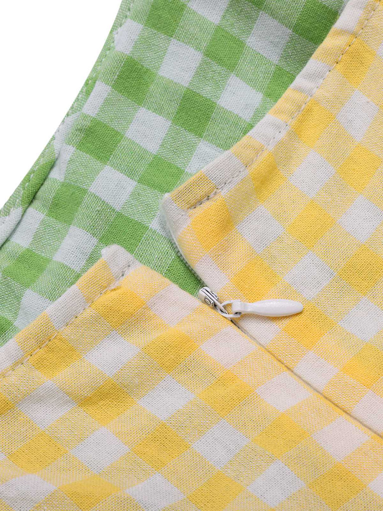 Multicolor 1950er Breit-Träger Plaid Patchwork Kleid