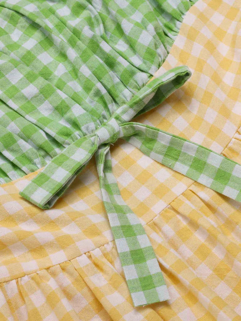 Multicolor 1950er Breit-Träger Plaid Patchwork Kleid
