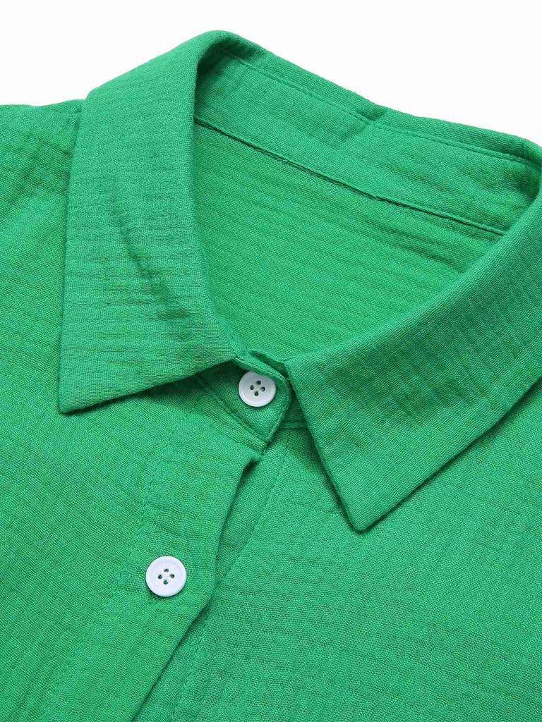 1950er Solide Revers Button-Down Bluse