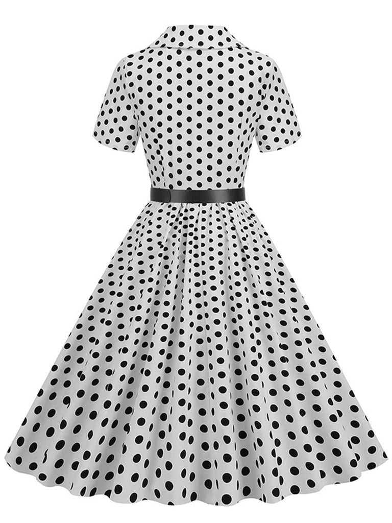 1950er Polka Dots Revers Swing Kleid mit Gürtel