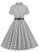 1950er Polka Dots Revers Swing Kleid mit Gürtel