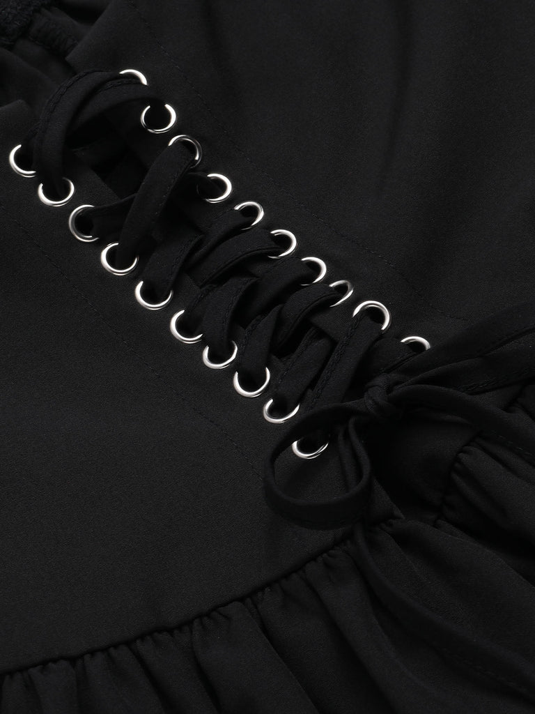 [Vorverkauf] Schwarz 1950er Solide Spitze Gotisch Kleid