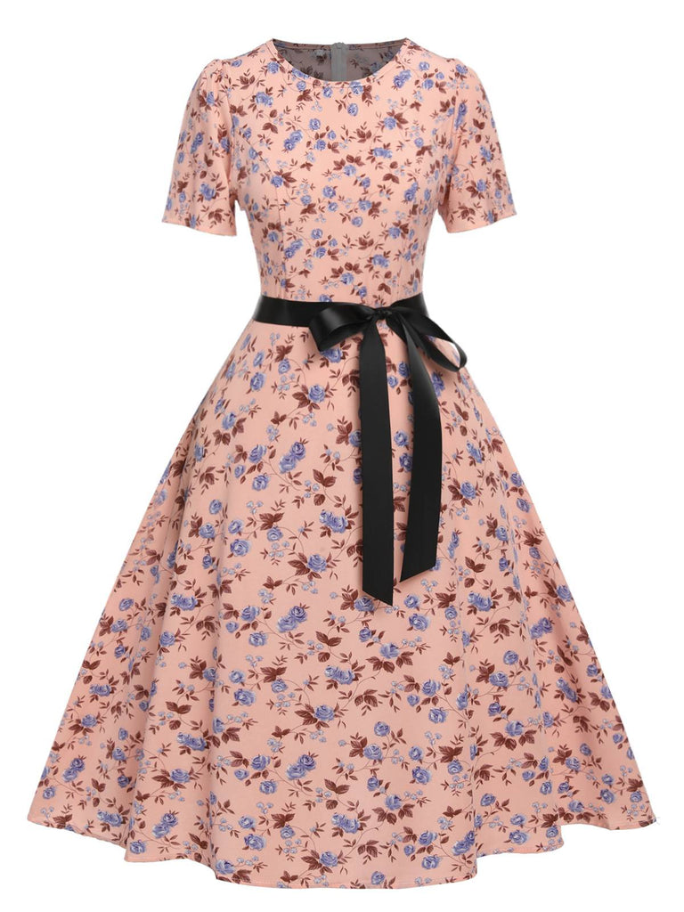 1950er Blümchen Swing Kleid mit Schleife