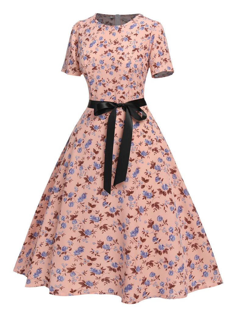 1950er Blümchen Swing Kleid mit Schleife